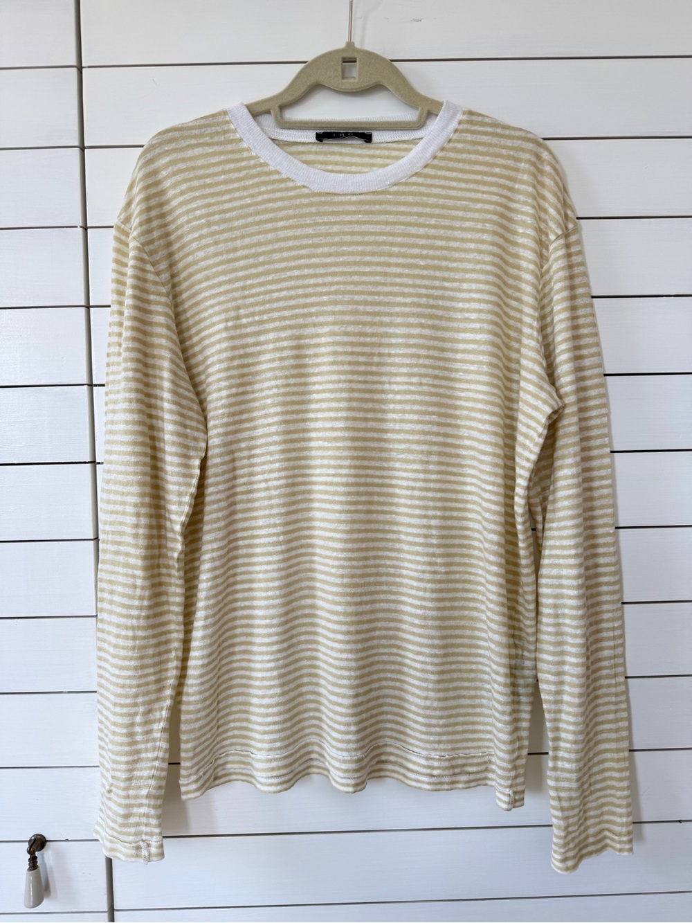 IRO Linen Striped Long-Sleeve Crewneck Shirt in Cream and White